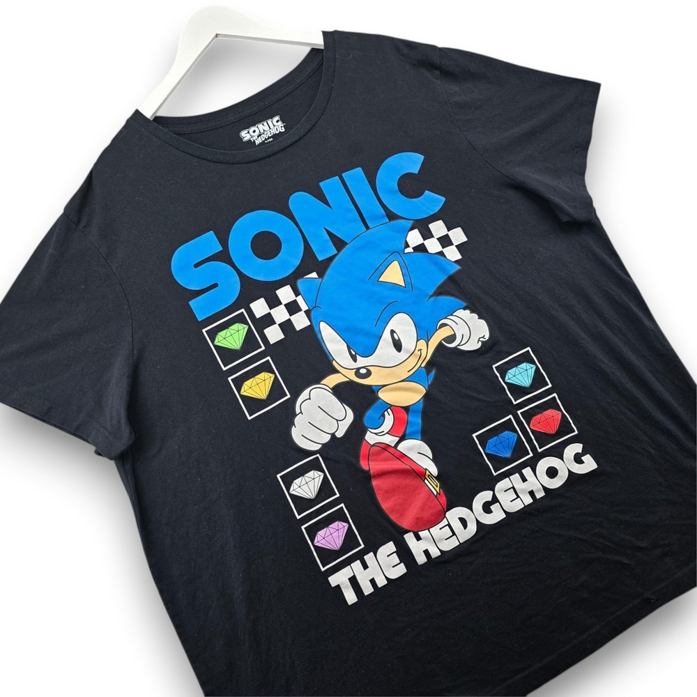 Sonic The Hedgehog T Shirt Mens 5XL Black Cotton Blend Graphic Chaos Emeralds
